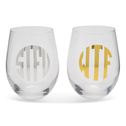 BigMouth Inc "What the....." Monogrammed Wine Glasses