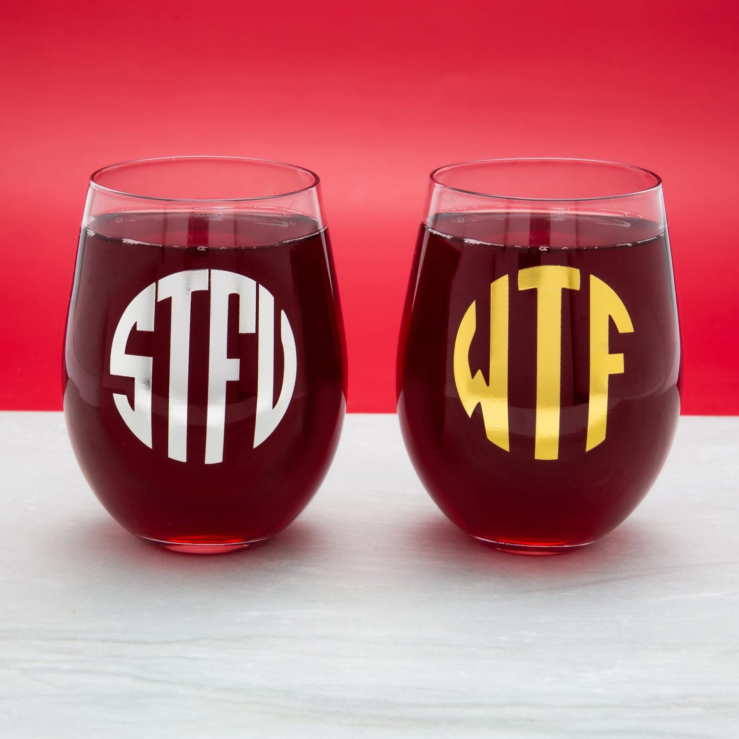 BigMouth Inc "What the....." Monogrammed Wine Glasses