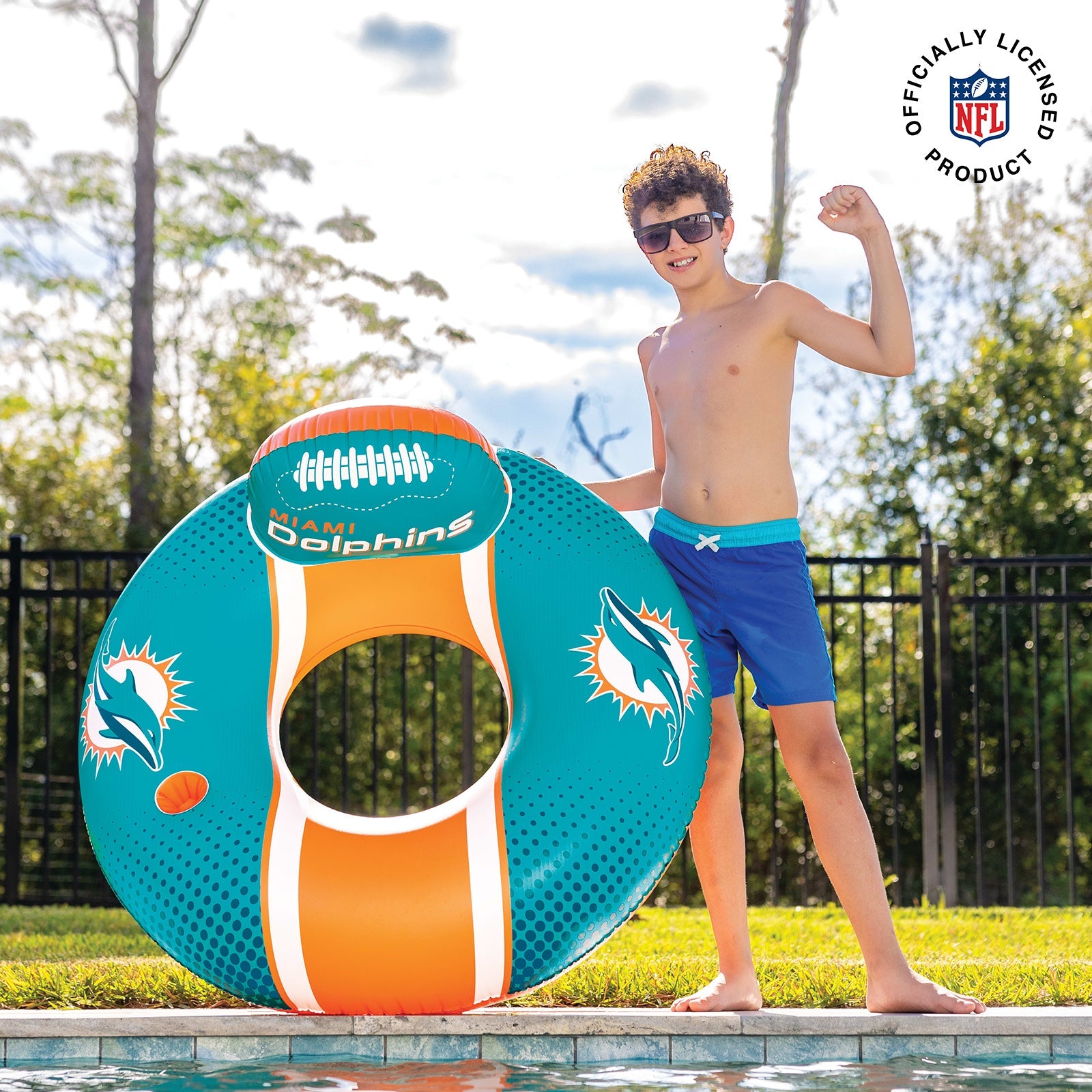 BigMouth Inc Miami Dolphins 42 in Pool Float with cupholer and backrest